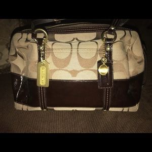 SOLD!!!Coach Signature Stripe satchel handbag